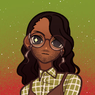 A picrew of a Persian person with long hair and glasses.